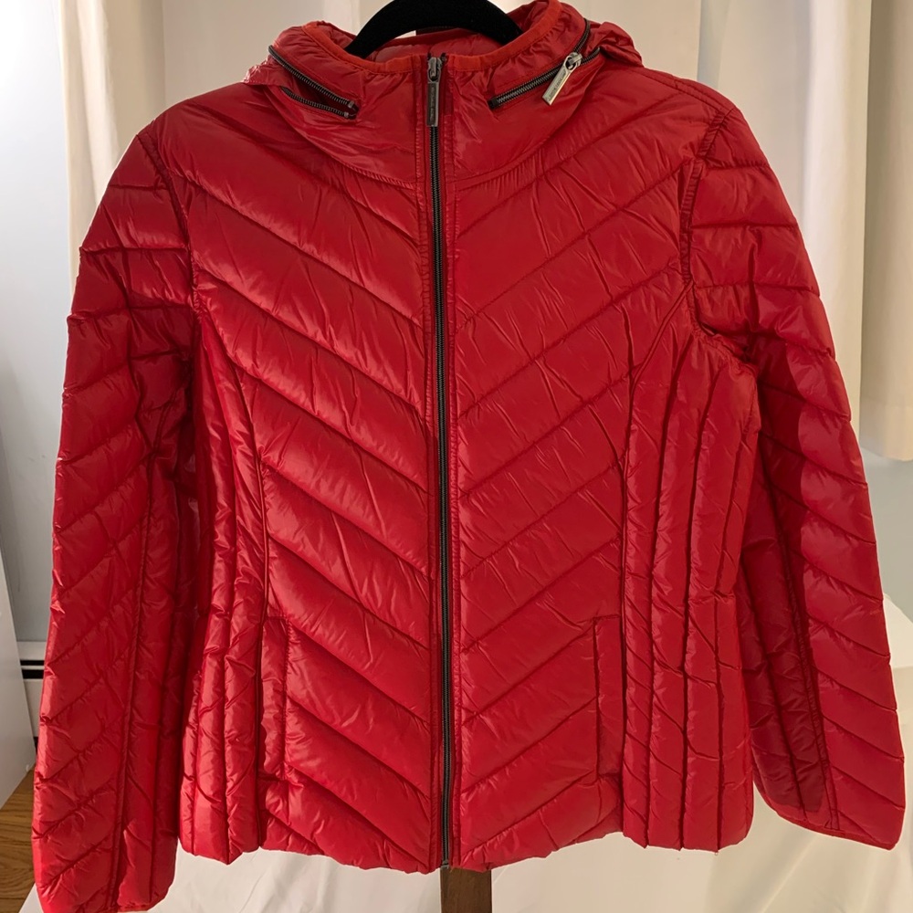 Michael Kors packable down fill puffer jacket with zip hoody Red Women’s Large